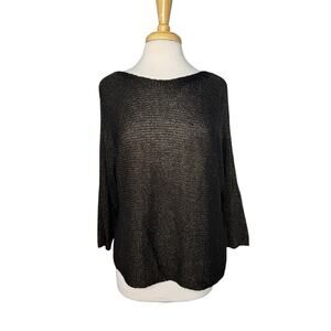 EILEEN FISHER Bronze Organic Linen Cord Open Shoulder Knit Top Size Large Petite